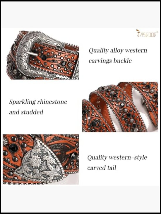 Rhinestone Studded Western Belt with Faux Leather Strap main image 4